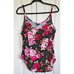 Torrid‎ 0 Black Spaghetti Strap Cami Black Pink Rose Floral Adj. Straps Size XL